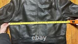 Vintage Reed Distressed Leather Black Motorcycle Plaid Lined Jacket Men's 44