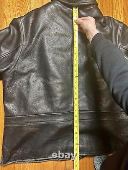 Vintage Reed Distressed Leather Black Motorcycle Plaid Lined Jacket Men's 44