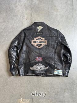 Vintage Reworked Polo Ralph Lauren Harley Davidson Leather Moto Biker Jacket