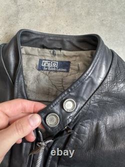 Vintage Reworked Polo Ralph Lauren Harley Davidson Leather Moto Biker Jacket