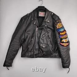 Vintage Route 66 Leather Motorcycle Jacket 46 HOG Harley Owners Group Patches