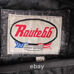 Vintage Route 66 Leather Motorcycle Jacket 46 HOG Harley Owners Group Patches