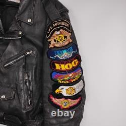 Vintage Route 66 Leather Motorcycle Jacket 46 HOG Harley Owners Group Patches