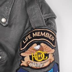 Vintage Route 66 Leather Motorcycle Jacket 46 HOG Harley Owners Group Patches