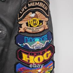 Vintage Route 66 Leather Motorcycle Jacket 46 HOG Harley Owners Group Patches