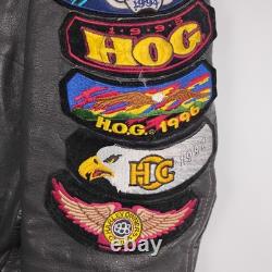 Vintage Route 66 Leather Motorcycle Jacket 46 HOG Harley Owners Group Patches