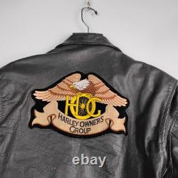 Vintage Route 66 Leather Motorcycle Jacket 46 HOG Harley Owners Group Patches