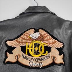 Vintage Route 66 Leather Motorcycle Jacket 46 HOG Harley Owners Group Patches