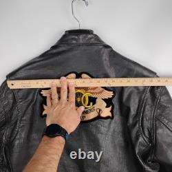 Vintage Route 66 Leather Motorcycle Jacket 46 HOG Harley Owners Group Patches