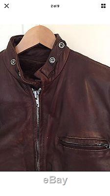Vintage SCHOTT 141 Brown Leather Cafe Racer Motorcycle Jacket