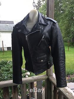 Vintage SCHOTT Perfecto Black Leather Motorcycle/Biker Jacket Sz 40 Steer hide