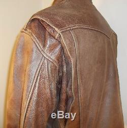 Vintage SCHOTT Perfecto Brown Leather Motorcycle Jacket Men's Sz. XL Distressed