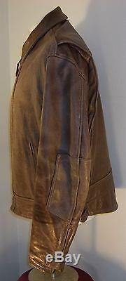 Vintage SCHOTT Perfecto Brown Leather Motorcycle Jacket Men's Sz. XL Distressed