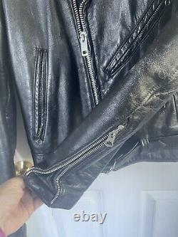 Vintage SEARS Black Leather Shop Men's Motorcycle Moto Jacket Coat 34 Reg XS