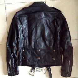 Vintage SEARS OAKBROOK D-pocket destroyed biker leather jacket size 36