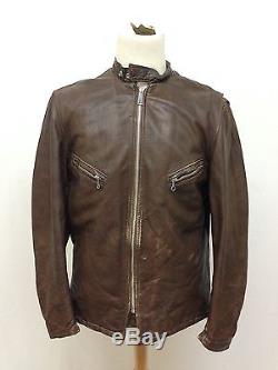 Vintage Schott Brown Leather Cafe Racer Motorcycle Jacket Men's 44