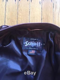 Vintage Schott Cafe Racer Leather Jacket Size M Motorcycle Moto Brown