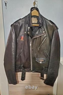 Vintage Schott Cycle Rider NYC Mens 44 Black Leather Biker Jacket 80s