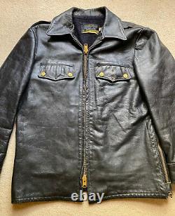 Vintage Schott Hand Cut Steerhide Police Black Leather Jacket, size 42