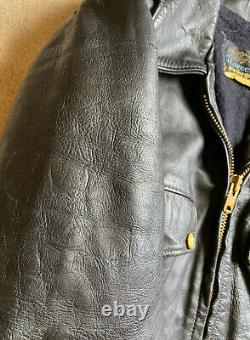 Vintage Schott Hand Cut Steerhide Police Black Leather Jacket, size 42