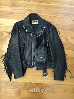 Vintage Schott Leather Jacket Belted Fringe NYC Perfecto style size 38