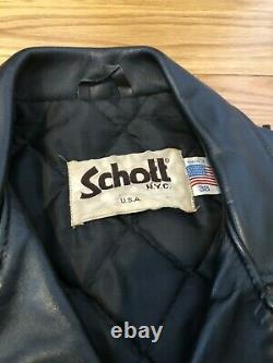 Vintage Schott Leather Jacket Belted Fringe NYC Perfecto style size 38