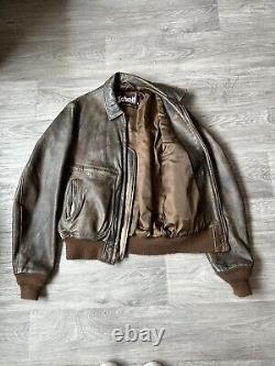 Vintage Schott NYC Brown Leather Bomber Jacket