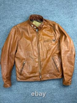 Vintage Schott NYC Cafe Racer Motorcycle Jacket Men's 46 Brown Leather USA Zip