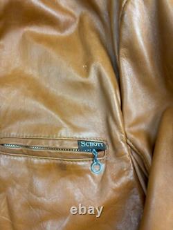 Vintage Schott NYC Cafe Racer Motorcycle Jacket Men's 46 Brown Leather USA Zip