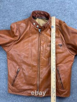 Vintage Schott NYC Cafe Racer Motorcycle Jacket Men's 46 Brown Leather USA Zip