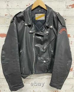 Vintage Schott NYC Perfecto Black Leather Biker Jacket Mens 48