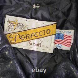 Vintage Schott NYC Perfecto Motorcycle Black Leather Jacket Size 42 Made In USA