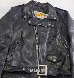 Vintage Schott NYC Perfecto Motorcycle Black Leather Jacket Size 42 Made In USA