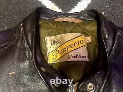 Vintage Schott Perfecto Leather Cafe Racer Motorcycle Jacket Size 44 Brown Talon
