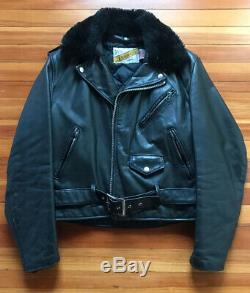 Vintage Schott Perfecto Leather Jacket with Detachable Fur Collar 42 BLUF IML