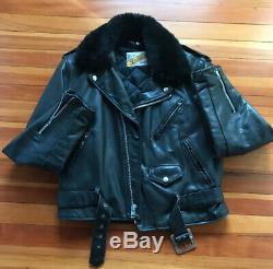 Vintage Schott Perfecto Leather Jacket with Detachable Fur Collar 42 BLUF IML