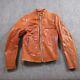 Vintage Schott Style Jacket NYC Cafe Racer Leather Coat Biker Motorcycle Tan 70s