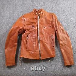 Vintage Schott Style Jacket NYC Cafe Racer Leather Coat Biker Motorcycle Tan 70s
