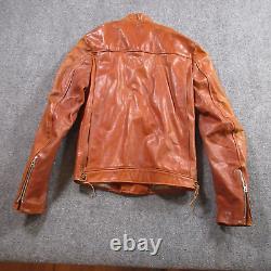 Vintage Schott Style Jacket NYC Cafe Racer Leather Coat Biker Motorcycle Tan 70s
