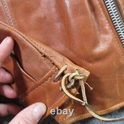 Vintage Schott Style Jacket NYC Cafe Racer Leather Coat Biker Motorcycle Tan 70s