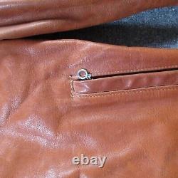 Vintage Schott Style Jacket NYC Cafe Racer Leather Coat Biker Motorcycle Tan 70s