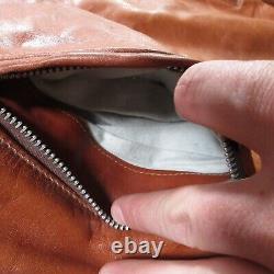 Vintage Schott Style Jacket NYC Cafe Racer Leather Coat Biker Motorcycle Tan 70s