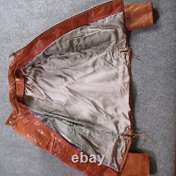 Vintage Schott Style Jacket NYC Cafe Racer Leather Coat Biker Motorcycle Tan 70s