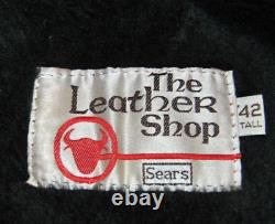 Vintage Sears Black Leather Cafe Racer Motorcycle Biker Jacket with Liner