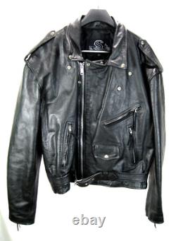 Vintage Shaf Black Leather Jacket-Motorcycle Biker Style- Size 54
