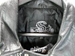 Vintage Shaf Black Leather Jacket-Motorcycle Biker Style- Size 54