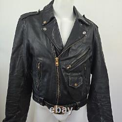 Vintage Steinmark Black Leather Motorcycle Biker Jacket Belted Men's 40 M Zip