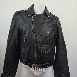 Vintage Steinmark Black Leather Motorcycle Biker Jacket Belted Men's 40 M Zip
