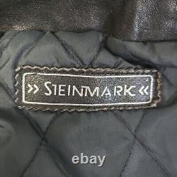 Vintage Steinmark Black Leather Motorcycle Biker Jacket Belted Men's 40 M Zip