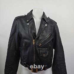 Vintage Steinmark Black Leather Motorcycle Biker Jacket Belted Men's 40 M Zip